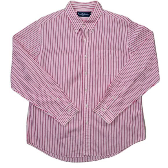 Lauren Ralph Lauren Dress Shirt Mens XL White Pink Striped Button Down Up LRL - Picture 2 of 13